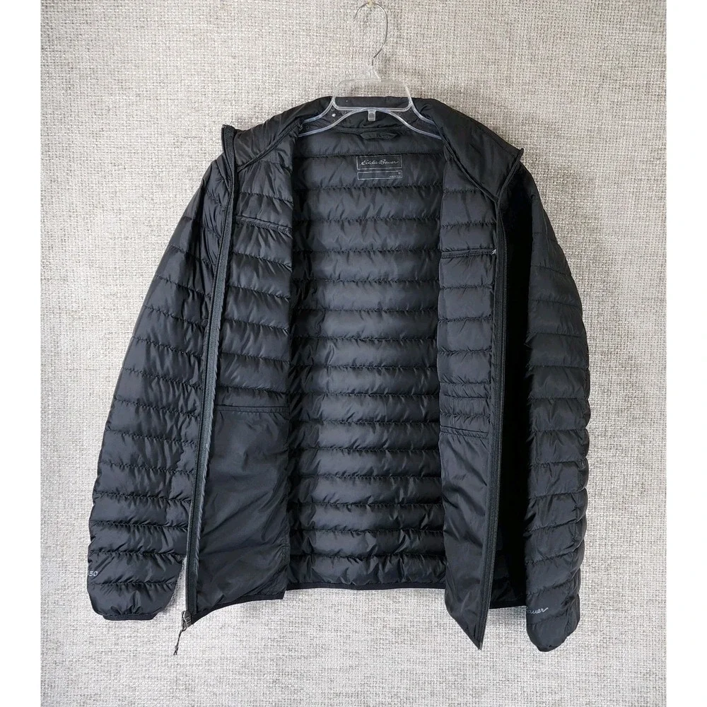 Eddie Bauer Goose Down Puffer Jacket Mens M Black EB650 Chest Pocket Nice!